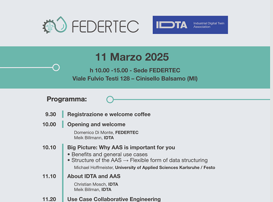 FEDERTEC-IDTA (Industrial Digital Twin Association) – Workshop AAS (Asset Administration Shell) – 11 marzo 2025